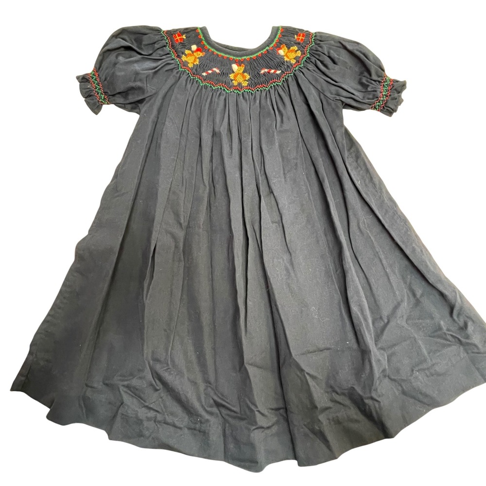 Mi Corazoncito Smocked Dress 18M Navy Blue Christmas Characters Candy Cane